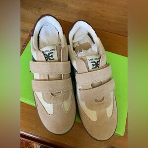 Sam Edelman Beige Suede & Cream Velcro Sneakers